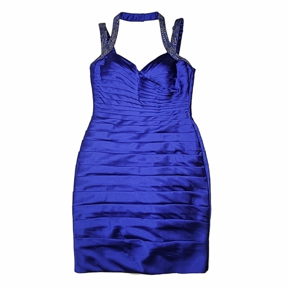 Adrianna Papell Dresses & Skirts - NWOT‎ Adrianna Papell Royal Blue Beaded Pleated Halter Strap Bodycon Dress